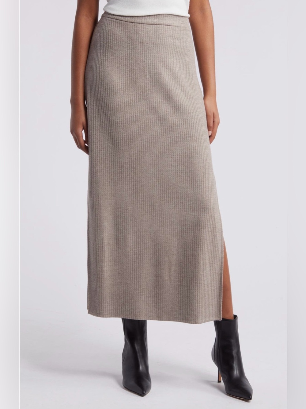 Ribbed Knit Maxi Skirt in Taupe NWOT